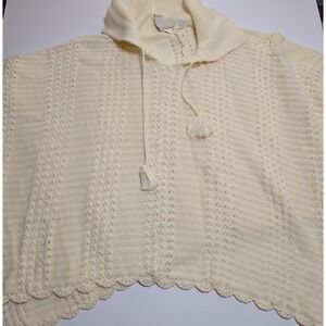Original Anthony Cream Cable Knit Poncho One Size Women Tassel Scalloped Hem